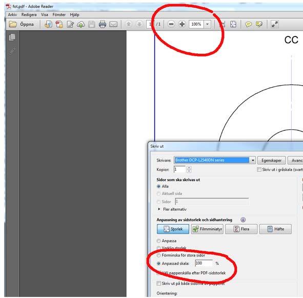 Inställningar skrivare för stolpfötter & beslag För att du skall få rätt skala 1:1 som skisserna är så är det noga att du har rätt inställning när du skriver ut från Acrobat Reader.