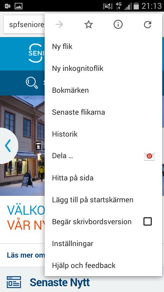 Lägg till hemsidan som startsida i din mobil Öppna sidan genom att skriva in spfseniorerna.