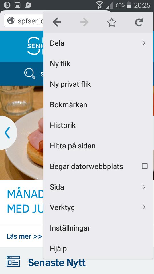 Lägg till hemsidan som startsida i din mobil Öppna sidan genom