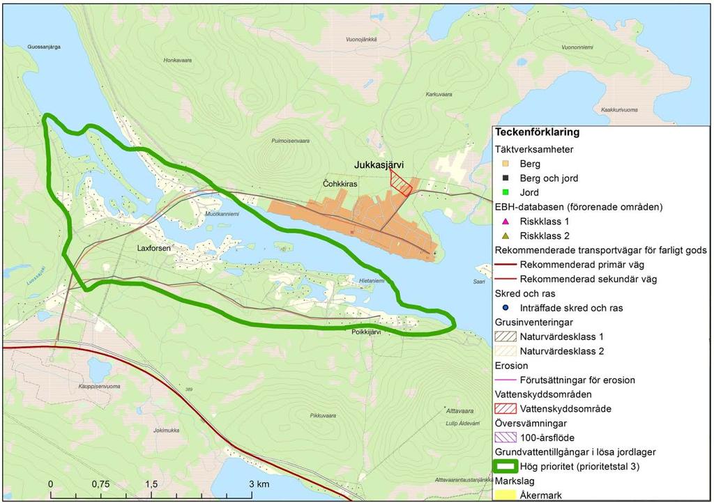 9.1.1 Isälvsavlagring i Poikkijärvi/Laxforsen, Kiruna kommun Länsstyrelsen i Norrbottens län Lantmäteriet Tabell 8. Prioriteringsklasser samt prioriteringstal för vattenresursen.