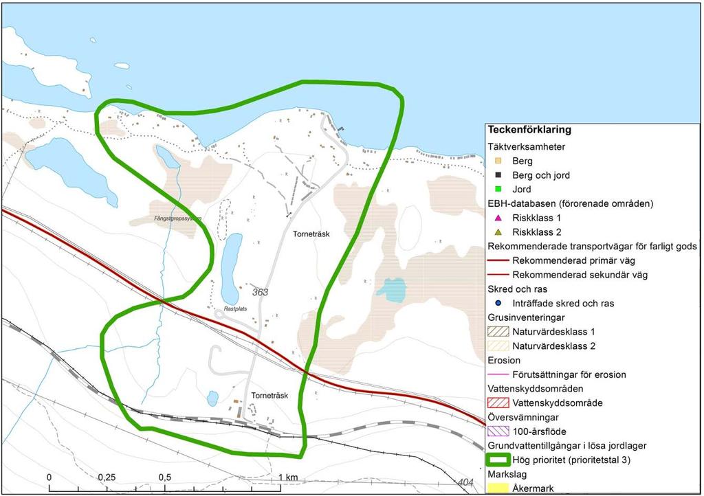 9.1.2 Isälvsavlagring i Torneträsk, Kiruna kommun Länsstyrelsen i Norrbottens län Lantmäteriet Tabell 9. Prioriteringsklasser samt prioriteringstal för vattenresursen.