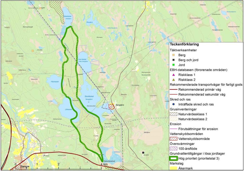 9.1.7 Överkalixåsen (Sangijärvi), Kalix och Haparanda kommun Länsstyrelsen i Norrbottens län Lantmäteriet Tabell 14. Prioriteringsklasser samt prioriteringstal för vattenresursen.