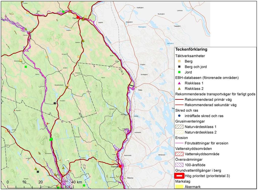 9.1.16 Grundvatten i berggrunden, Pajala och Övertorneå kommun Länsstyrelsen i Norrbottens län Lantmäteriet Tabell 23. Prioriteringsklasser samt prioriteringstal för vattenresurserna.