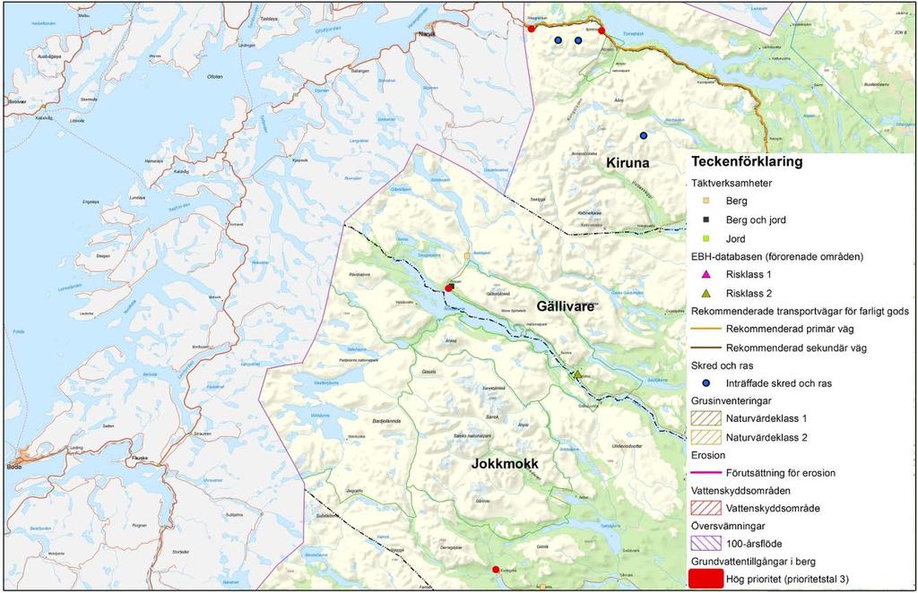 9.1.17 Grundvatten i berggrunden, Kiruna, Gällivare och Jokkmokks kommun Länsstyrelsen i Norrbottens län Lantmäteriet Tabell 24. Prioriteringsklasser samt prioriteringstal för vattenresurserna.