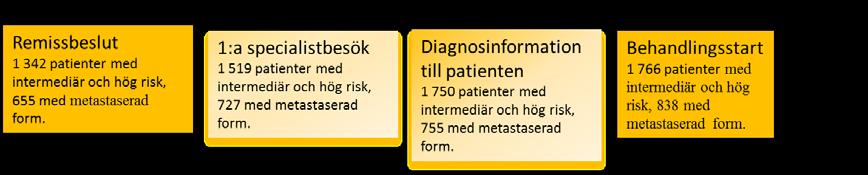 Material I väntetidsmätningarna ingår följande patientgrupper: Patienter med intermediär- och högrisktumörer som genomgått radikal prostatektomi som första behandling.