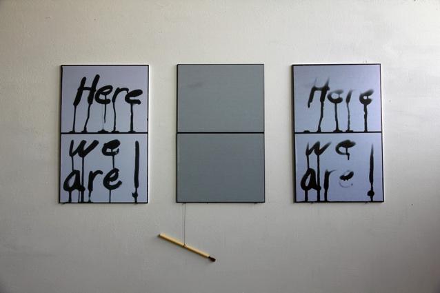 Here we are, C-print, Buddhaboard, Water, brush, Tricycle projekt Kunstschlager Reykavik 2015. http://tricycleblog.tumblr.