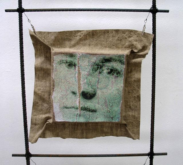 Tidsstegen, (Time steps) Iron, linen fabric, glue,