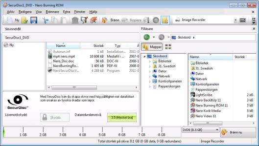 Dataskiva Om kryssrutan Dataredundans är avaktiverad fylls skivan med kopior av valda data och kontrollsummor. En visningspanel i kompileringsfönstret visar den aktuella redundansnivån.