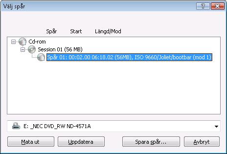 Dataskiva 4.5 Sparar dataspår Med Nero Burning ROM kan du spara en dataskiva som en avbildningsfil. Avbildningsfilen kan senare brännas på en inspelningsbar skiva.