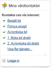 Då Ändra bilden så här: Byt ut pilsymbol och Mina vårdkontakter till 1177 Vårdguidens logotyp. Ändra även i texten Kontakta oss via internet:, till Logga in för att:.