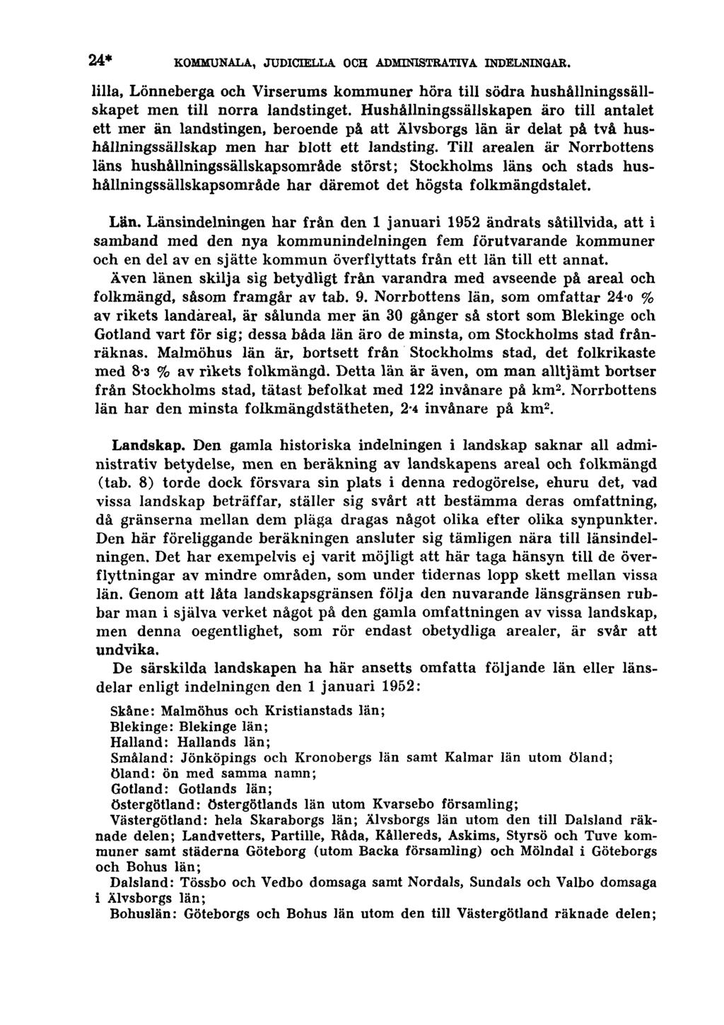 24* KOMMUNALA, JUDICEELLA OCH ADMINISTRATIVA INDELNINGAR. lilla, Lönneberga och Virserums kommuner höra till södra hushållningssällskapet men till norra landstinget.