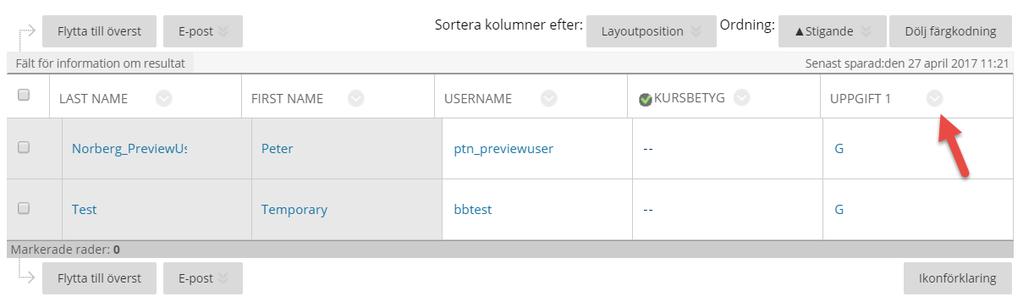 Kursadministration och resultat direkt skriva ett bokstavsbetyg vid studentens uppgiftsinlämning, utan att först skriva ett numeriskt resultat i vyn