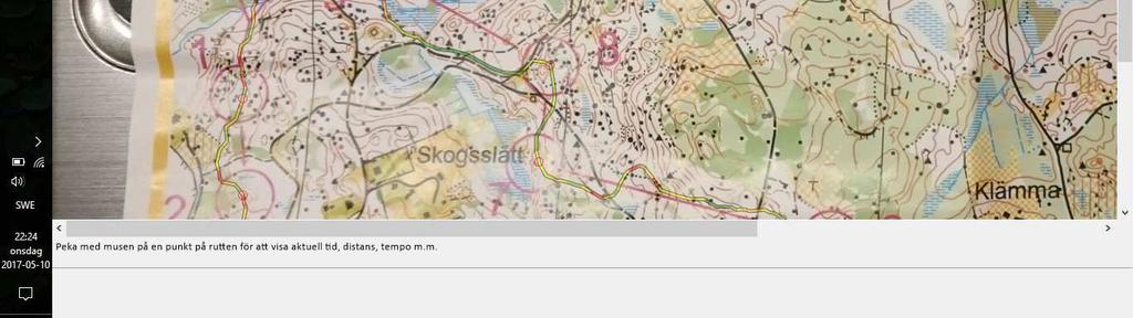 (meter) Riktningsavvikelse till nästa mellantid (grader) Färgkodningen är anpassningsbar, både vad