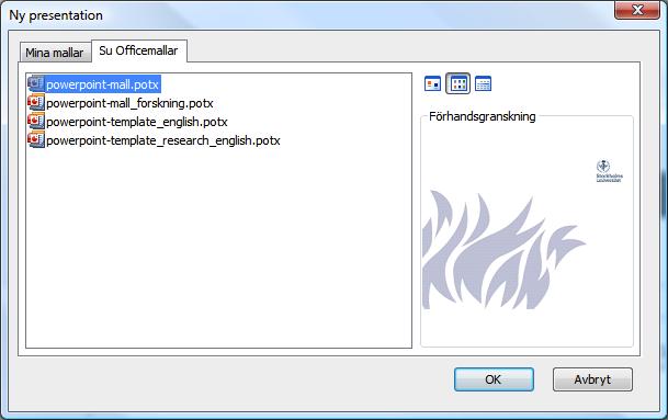 4. En dialogruta för Ny presentation startas.