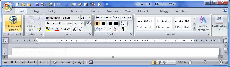 6 (11) Använda mallarna i Word 2007 Du hittar mallarna i Word 2007 på två sätt.