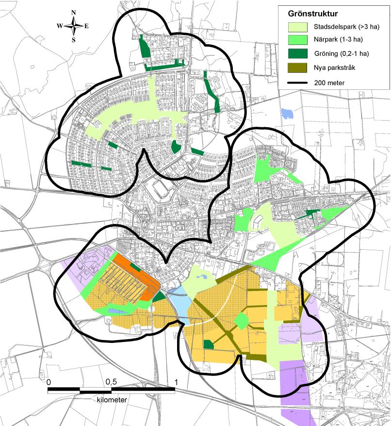 2.8 GRÖNSTRUKTUR Inom Påskagänget och Stationsområdet finns inte den nära tillgången till naturmark som bebyggelsen i norra Dalby har. Nya parker och grönstråk behöver därför anläggas.