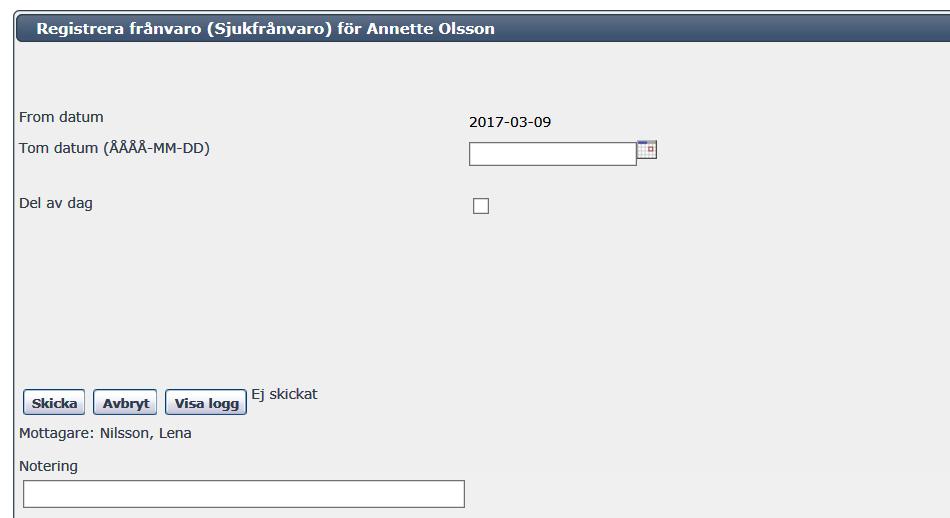 När du klickar i kalendern och väljer semester kommer automatiskt den dagen du klickar på att bli första dagen.