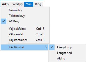 I ACD-vyn fästs Softphone-fönstret högst upp på skärmen och är alltid