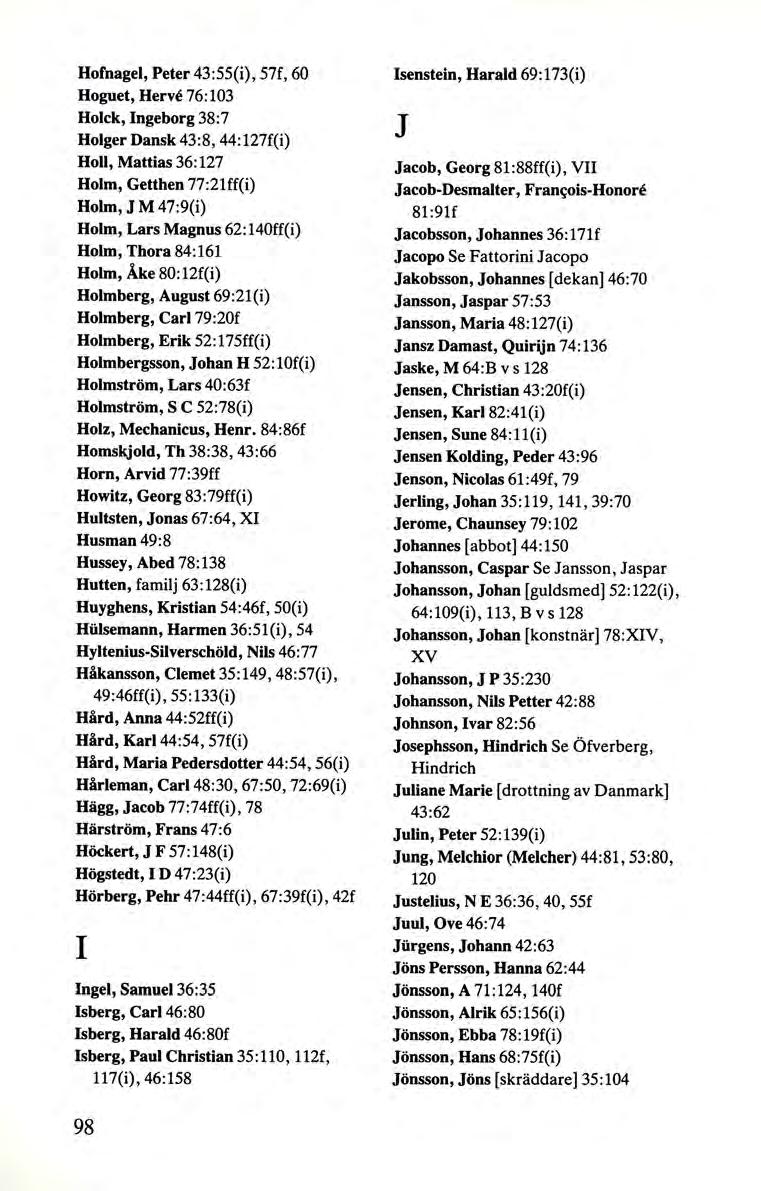 Hofnagel, Peter 43:55(i), 57f, 60 Hoguet, Herve 76: 103 Holck, Ingeborg 38:7 Holger Dansk 43:8, 44:127f(i) Boll, Mattias 36: 127 Holm, Getthen 77:21ff(i) Holm, J M 47:9(i) Holm, Lars Magnus