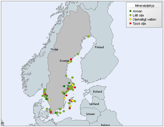 Anmälda och konstaterade utsläpp till sjöss Antalet anmälda och konstaterade utsläpp har fortsatt att minska liksom även total mängd mineralolja.