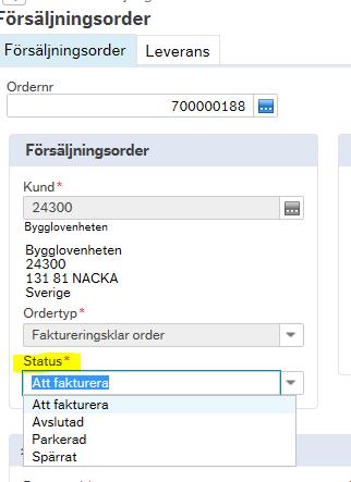 Nu kan du korrigera det du vill. Glöm inta att SPARA. Du kan inte ändra i försäljningsordern när den är fakturerad. Om du har valt fel fakturagrupp så går det inte att ändra.