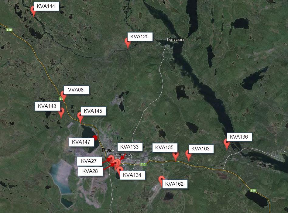 Bilaga 3 - Mätpunkter Luossajärvi vattensystem Karta över placering av provtagningspunkter avseende utgående vatten från Norra Luossajärvi för sjöns gamla