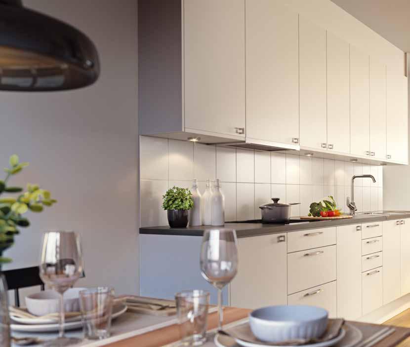 8 Modern Kök I stilen Modern har köket en grafisk bas med en ljus grund och starka accenter som komplement.
