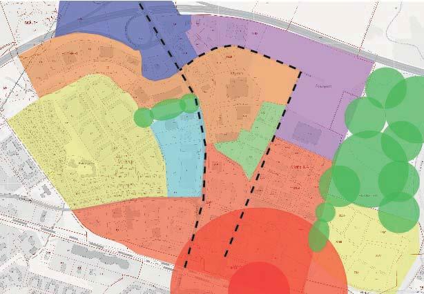 TRAFIKPLATS ROMBERGA HANDEL Området närmast resecentrum (röd) är redan idag en viktig knutpunkt som kan utvecklas ytterligare. Många företag efterfrågar lägen i nära anslutning till stationen.