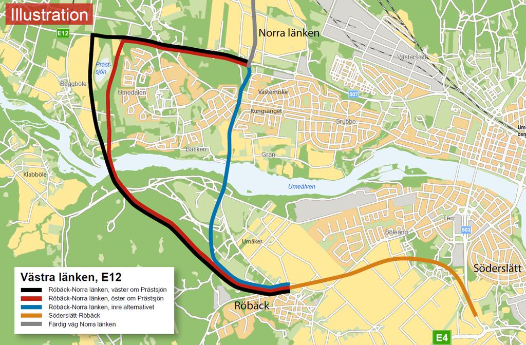 Umeåprojektet Västra länken Söderslätt Norra länken, alt. öster Prästsjön., YN003 Infoga diagram, figur eller bild här 1.