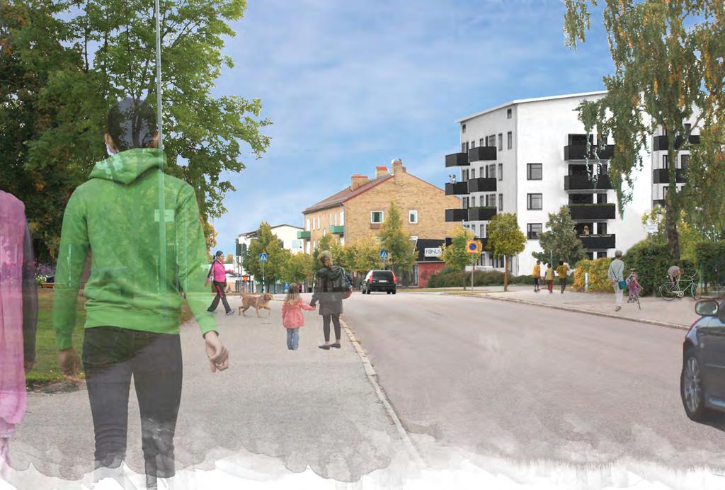 Illustration, korsningen Skolgatan/Storgatan 1 Bostäder Ett av målen med planprogrammet är att möjliggöra fler bostäder i centrum, eftersom bostadsbristen är stor i kommunen.