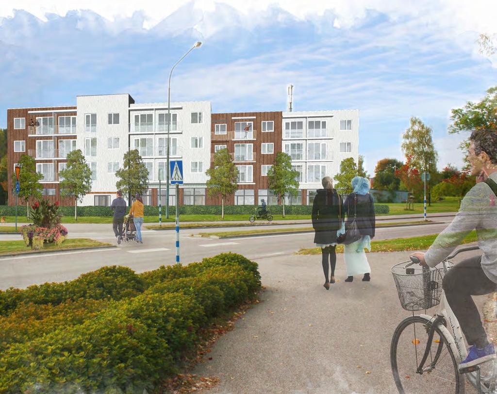 3 Eftersom bussterminalen samlokaliseras med järnvägsstationen planeras det ett bostadshus, upp till fyra våningar, i dess plats i centrum.