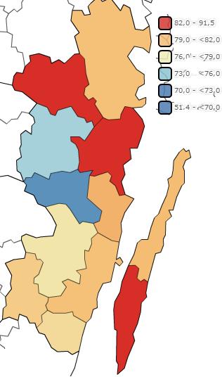 8 Figur 9. Invånare 0 19 år i ekonomiskt utsatta hushåll, 2014 Delaktighet Som en indikator för delaktighet på arbetsmarknaden kan förvärvsfrekvensen användas, dvs.