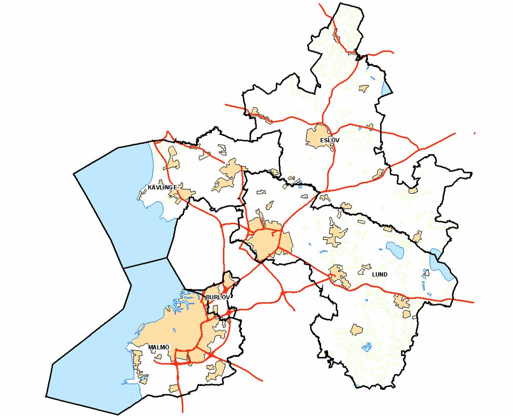 Figur 3.3 De mest trafikerade vägarna i förbundet. 3.2.1 Burlöv Både E6 och E22 löper genom kommunen.