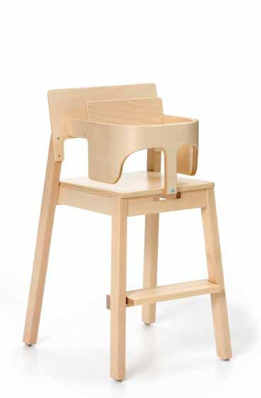 ALVA barnstol hög Barnstol i formpressad björk med ställbar fotplatta. Sits och rygg i klarlackad björkfanér alt. i vit, röd, gul, grön, svart eller blå laminat.