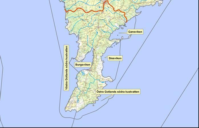 2.4 Kustvattenförekomster Figur 3. Södra Gotlands åtgärdsområde med kustvattenförekomster.