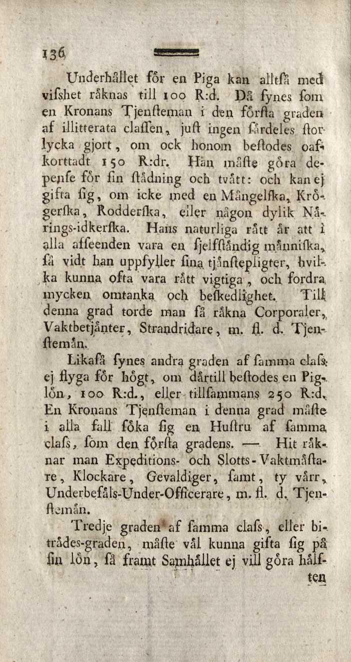Underhållet for en Piga kan alttia mej vifshet råknas till 100 R:d.