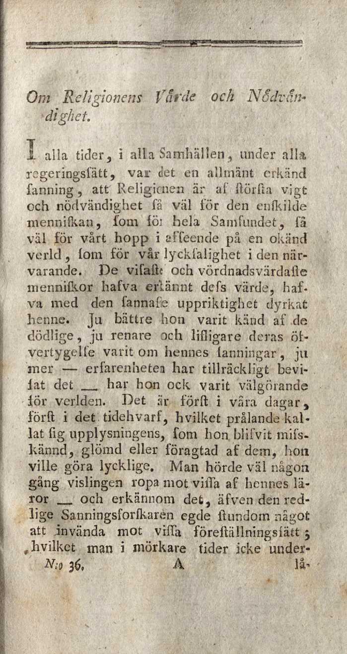 Om Religionens Värde och Nödvändighet.