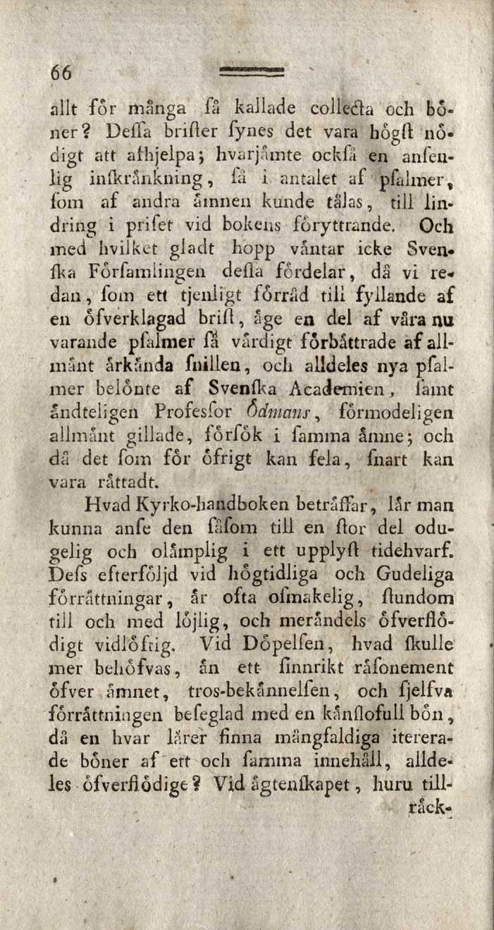 66 allt for många få kallade collecta och böner?
