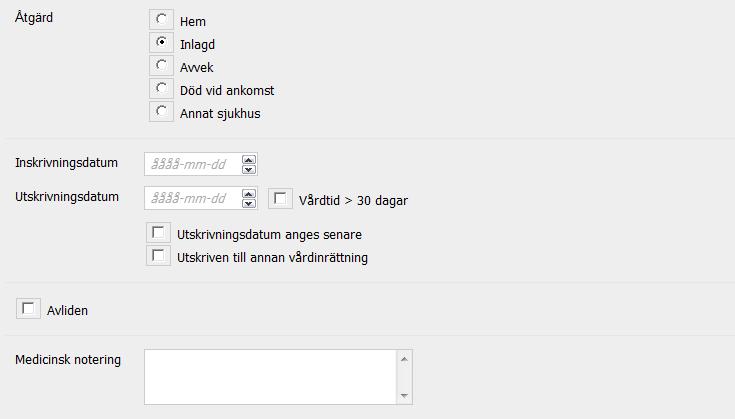 Avliden Om patienten avlidit anges datum för detta (ÅÅMMDD).
