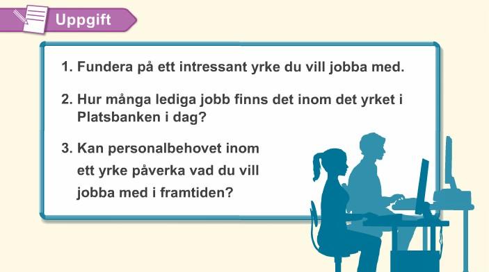 Sida 45 (131) Bild 14: Uppgift - Fundera på ett intressant yrke du vill jobba med Hur många lediga jobb finns det inom det yrket i Platsbanken idag?