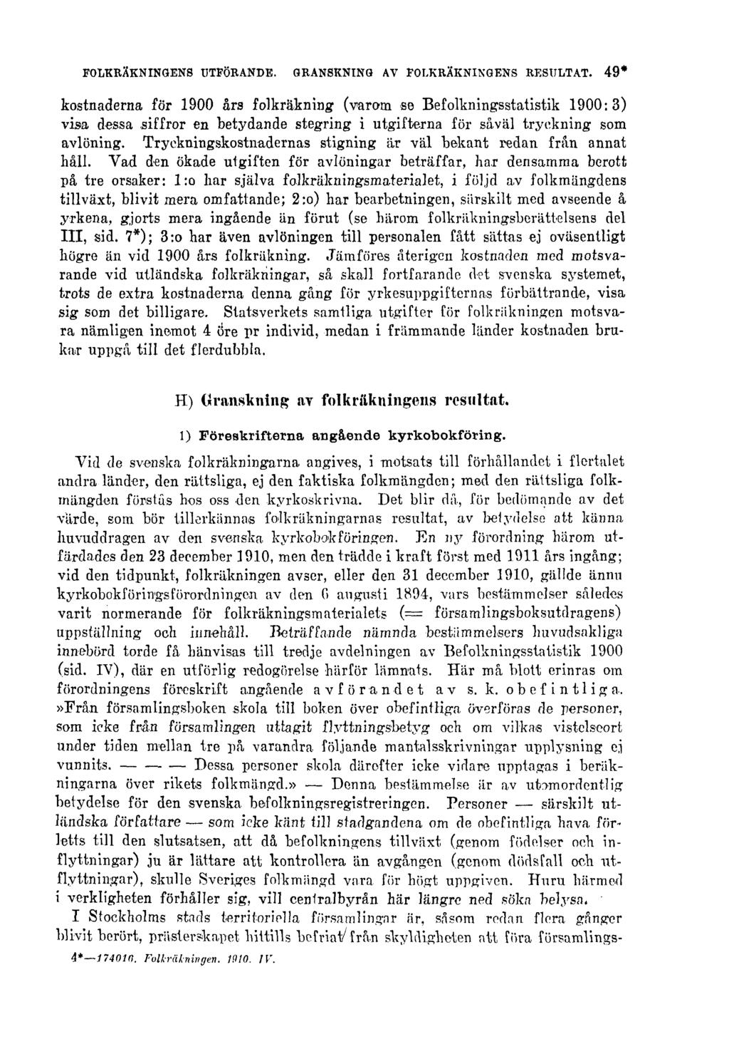 FOLKRÄKNINGENS UTFÖRANDE. GRANSKNING AV FOLKRÄKNINGENS RESULTAT.