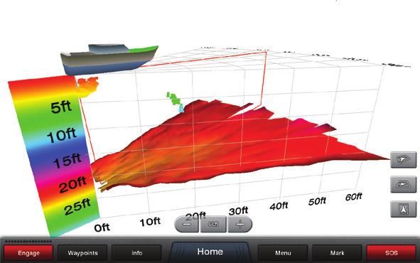 Sveper framåt och visar en 3D-bild av botten,