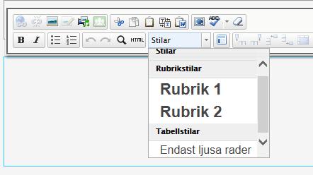 Klicka i rutan Innehåll och fyll på med huvudinnehållet på webbsidan. En editor dyker upp när du klickar på fältet.