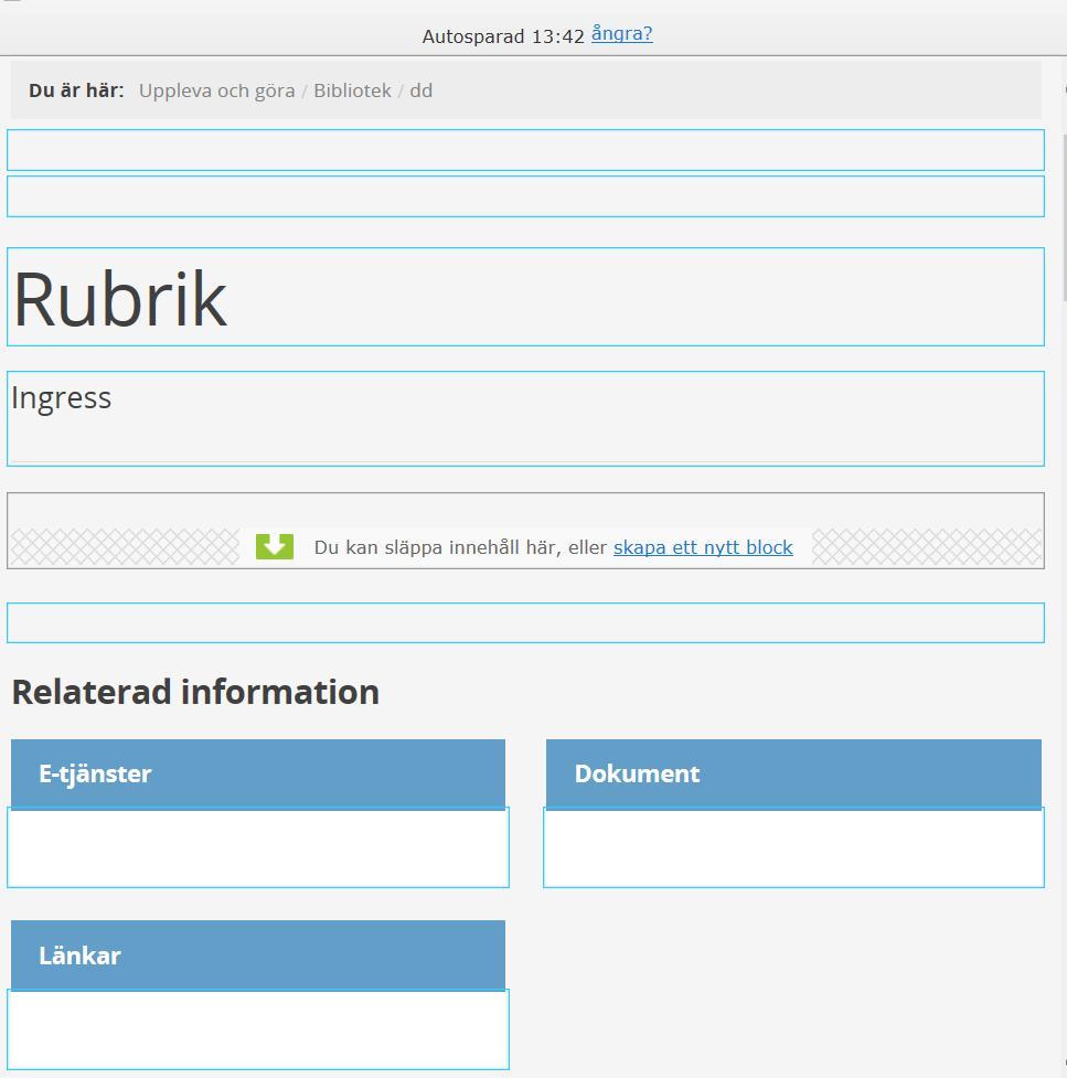 Klicka i rutan Rubrik så markören hamnar där och fyll i din rubrik som bör vara samma som sidans namn i menyn. Fylls alltid i!