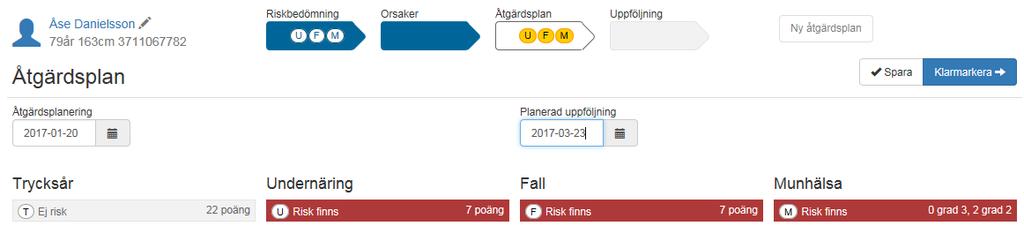 9. Personöversikten efter uppföljning Personöversikten visar nu vilka åtgärder som blivit utförda genom den gröna bocken.