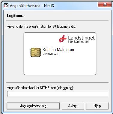 Klicka på Logga in Du kan bara logga in med hjälp av SITHS-kort.