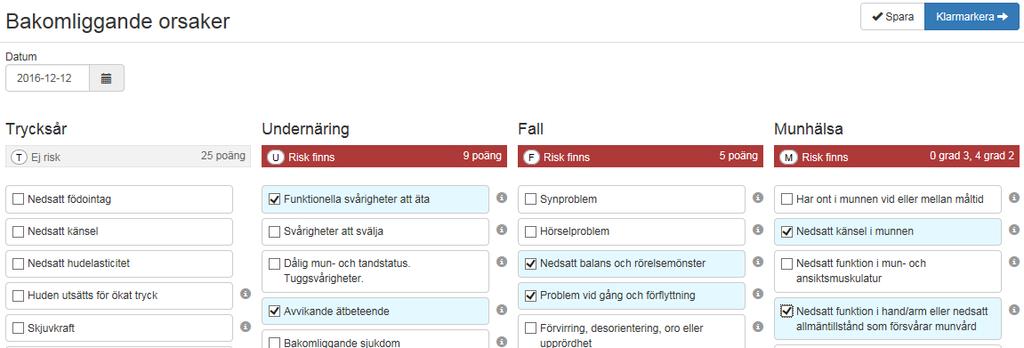 Slutpoäng och sammanställning för respektive riskbedömningsinstrument summeras av Registret längst ner på sidan. Klarmarkera när registreringen är klar.