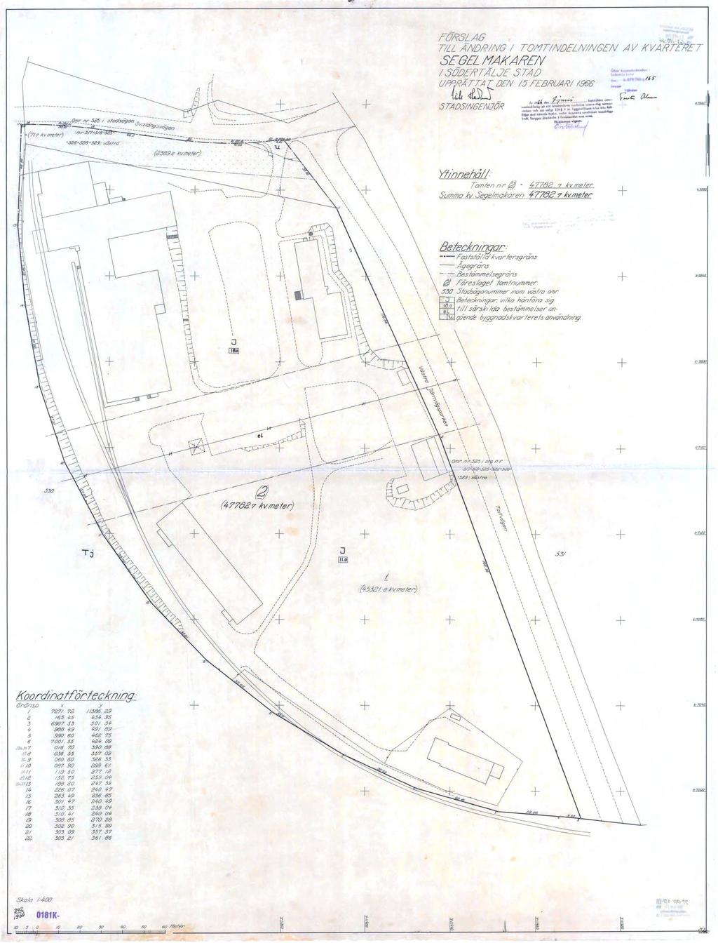 4 (6) Tomtindelning för kvarteret Segelmakaren (TI 0181K-242/1966) från 1966 som upphävs genom denna detaljplan.