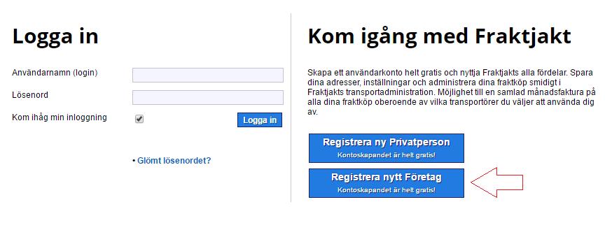Registrera användarkonto till företag Klicka på Logga in Klicka på Registrera nytt Företag Efter att du har registrerat ditt företag skickas en aktiveringskod till dig.