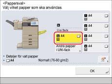 Sida 37 av 100 Om det papper som är påfyllt i universalfacket inte är det papper som du vill ange, tar du bort papperet och fyller på det papper som du vill ange i universalfacket.